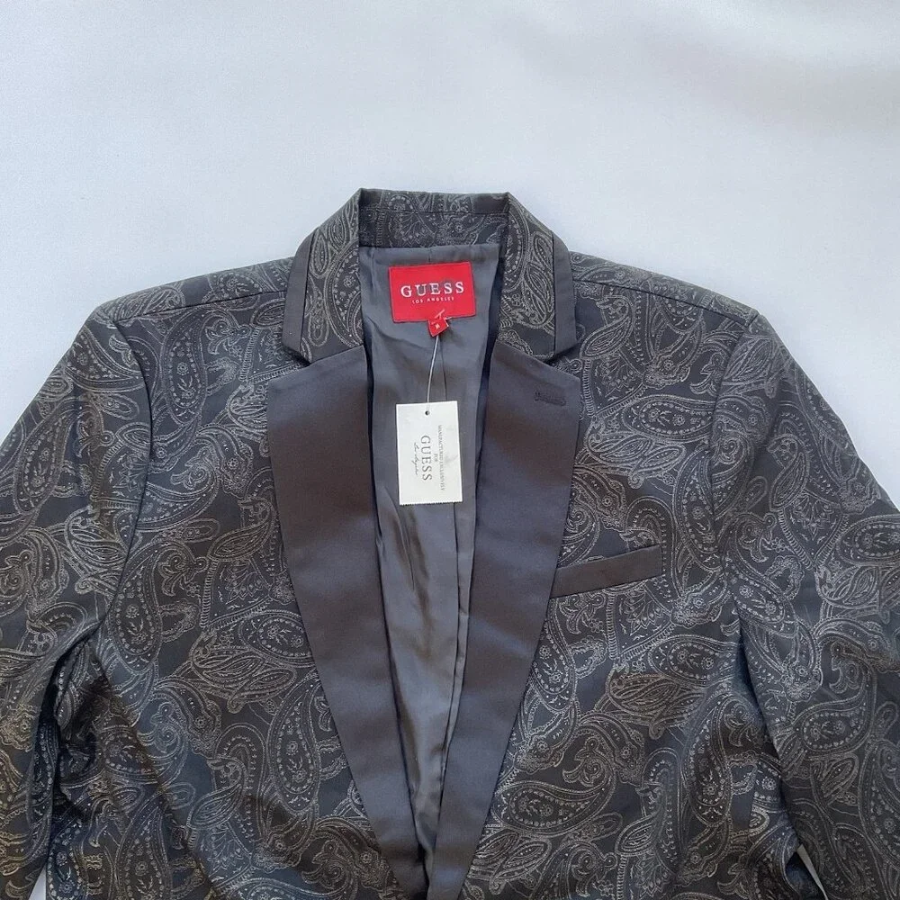Guess Men’s Regular Blazer Paisley Printed Allover In Black Size M